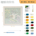 Surfing Ghost punch needle kit, 20 × 20 in (50 × 50 cm): canvas size and kit contents