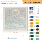Surfing Skeleton punch needle kit, 24 × 24 in (60 × 60 cm): canvas size and kit contents