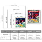Size chart for square punch needle kits from 30 x 30 cm to 60 x 60 cm