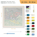 Surfing Vampire punch needle kit, 24 × 24 in (60 × 60 cm): canvas size and kit contents