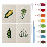 Sweet Corn Harvest mini punch needle kit set: four finished canvases with threads, punch needle and threader