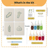 What is in the Sweet Corn Harvest set: 4 printed canvases, punch needle, threader, threads, color guide and 4 sets of hangers (6 × 8 in (15 × 20 cm) each)