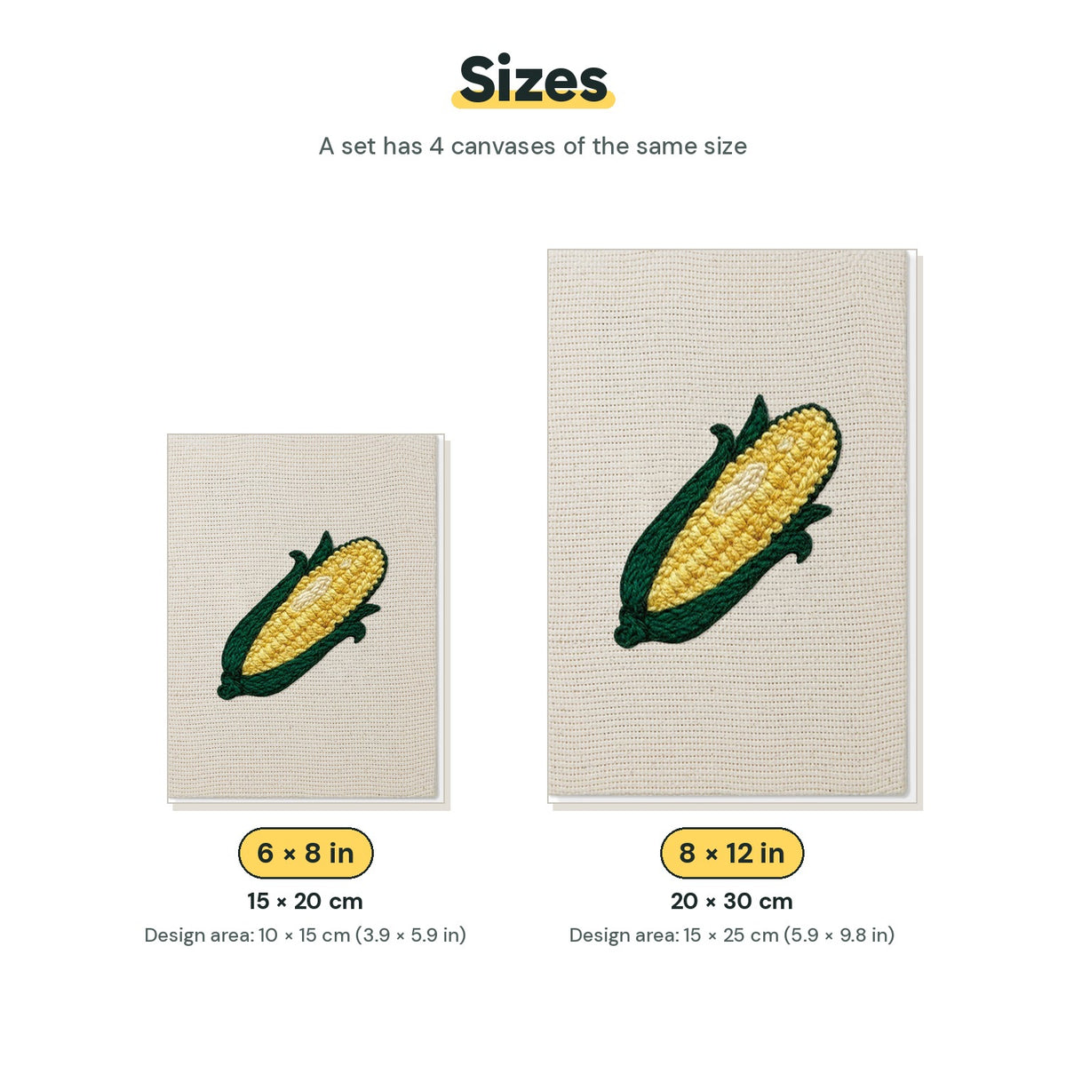 Size chart for the two mini canvas sizes: 6 x 8 in and 8 x 12 in