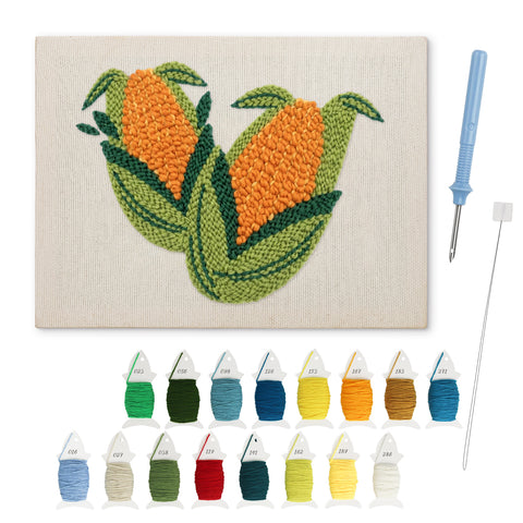 Sweet Corn Pair punch needle kit: finished canvas with threads, punch needle and threader
