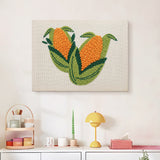 Finished Sweet Corn Pair punch needle canvas on a wall