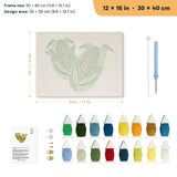 Sweet Corn Pair punch needle kit, 12 × 16 in (30 × 40 cm): canvas size and kit contents