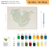 Sweet Corn Pair punch needle kit, 16 × 20 in (40 × 50 cm): canvas size and kit contents