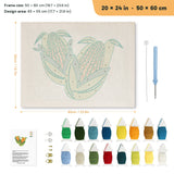 Sweet Corn Pair punch needle kit, 20 × 24 in (50 × 60 cm): canvas size and kit contents