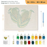 Sweet Corn Pair punch needle kit, 24 × 32 in (60 × 80 cm): canvas size and kit contents