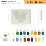 Sweet Corn Pair punch needle kit, 8 × 12 in (20 × 30 cm): canvas size and kit contents