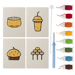 Sweet Dango Treats mini punch needle kit set: four finished canvases with threads, punch needle and threader