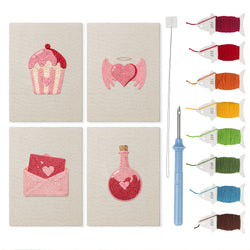 Sweetheart Charms mini punch needle kit set: four finished canvases with threads, punch needle and threader
