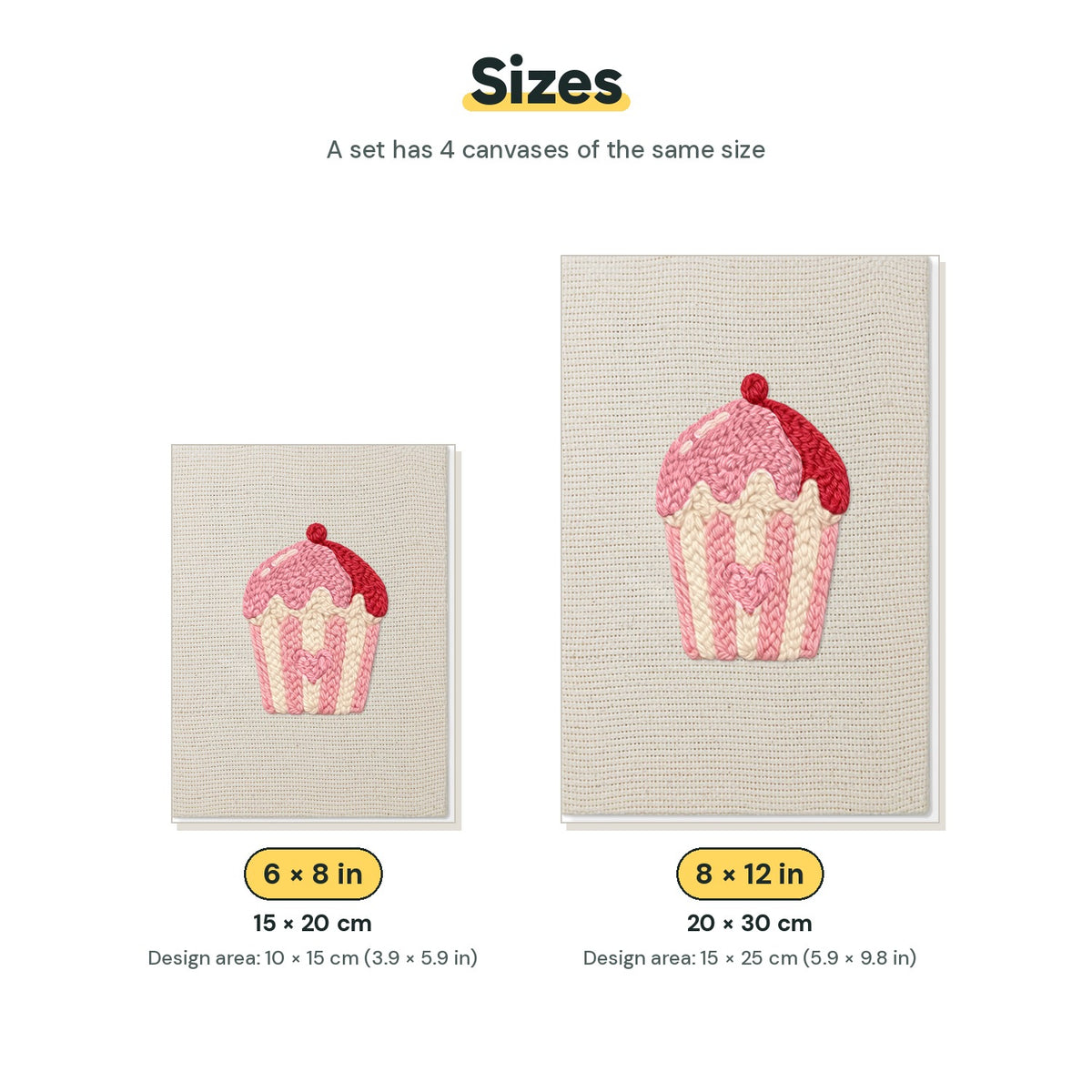Size chart for the two mini canvas sizes: 6 x 8 in and 8 x 12 in