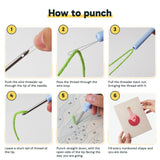 Six steps showing how to thread and use the punch needle