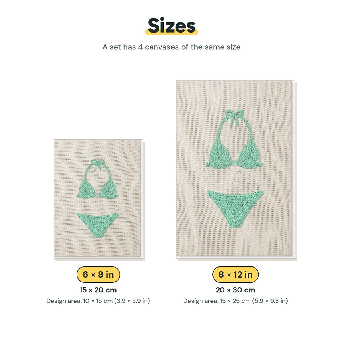 Size chart for the two mini canvas sizes: 6 x 8 in and 8 x 12 in