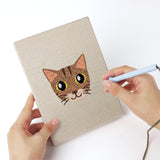 Punching a Tabby Cat Faces mini canvas with the punch needle