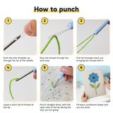 Six steps showing how to thread and use the punch needle