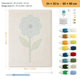 Tall Blue Flower punch needle kit, 24 × 32 in (60 × 80 cm): canvas size and kit contents