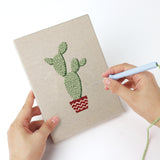 Punching a Tall Potted Cacti mini canvas with the punch needle