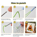 Six steps showing how to thread and use the punch needle