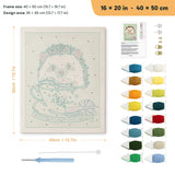Teacup Hedgehog punch needle kit, 16 × 20 in (40 × 50 cm): canvas size and kit contents
