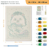 Teacup Hedgehog punch needle kit, 24 × 32 in (60 × 80 cm): canvas size and kit contents