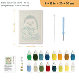 Teacup Hedgehog punch needle kit, 8 × 12 in (20 × 30 cm): canvas size and kit contents