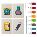 Teal Alarm Clock mini punch needle kit set: four finished canvases with threads, punch needle and threader