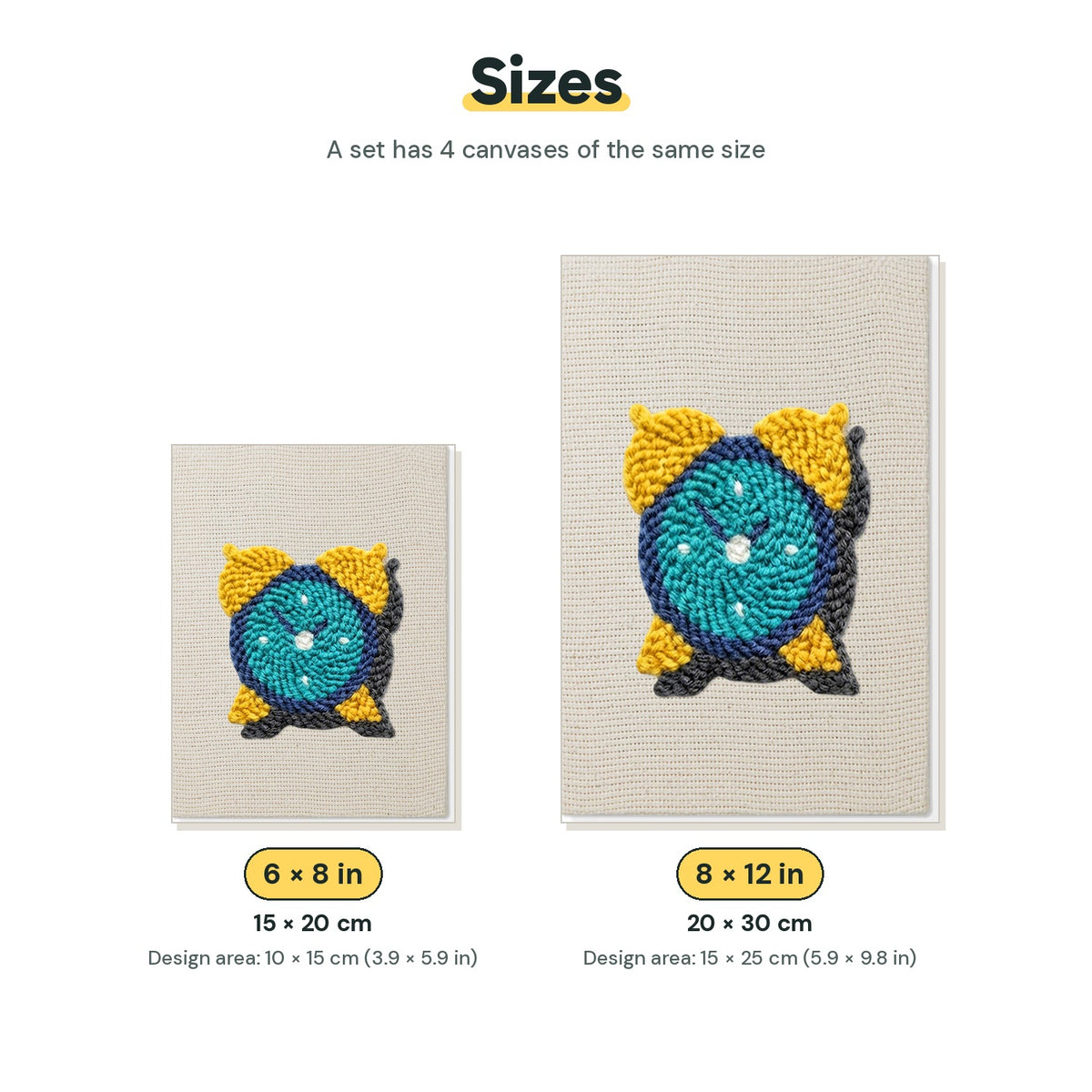 Size chart for the two mini canvas sizes: 6 x 8 in and 8 x 12 in