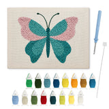 Teal Blush Butterfly punch needle kit: finished canvas with threads, punch needle and threader
