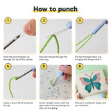 Six steps showing how to thread and use the punch needle