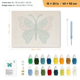 Teal Blush Butterfly punch needle kit, 16 × 20 in (40 × 50 cm): canvas size and kit contents