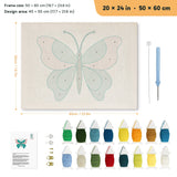 Teal Blush Butterfly punch needle kit, 20 × 24 in (50 × 60 cm): canvas size and kit contents
