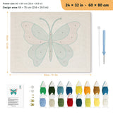 Teal Blush Butterfly punch needle kit, 24 × 32 in (60 × 80 cm): canvas size and kit contents