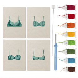 Teal Bralettes mini punch needle kit set: four finished canvases with threads, punch needle and threader