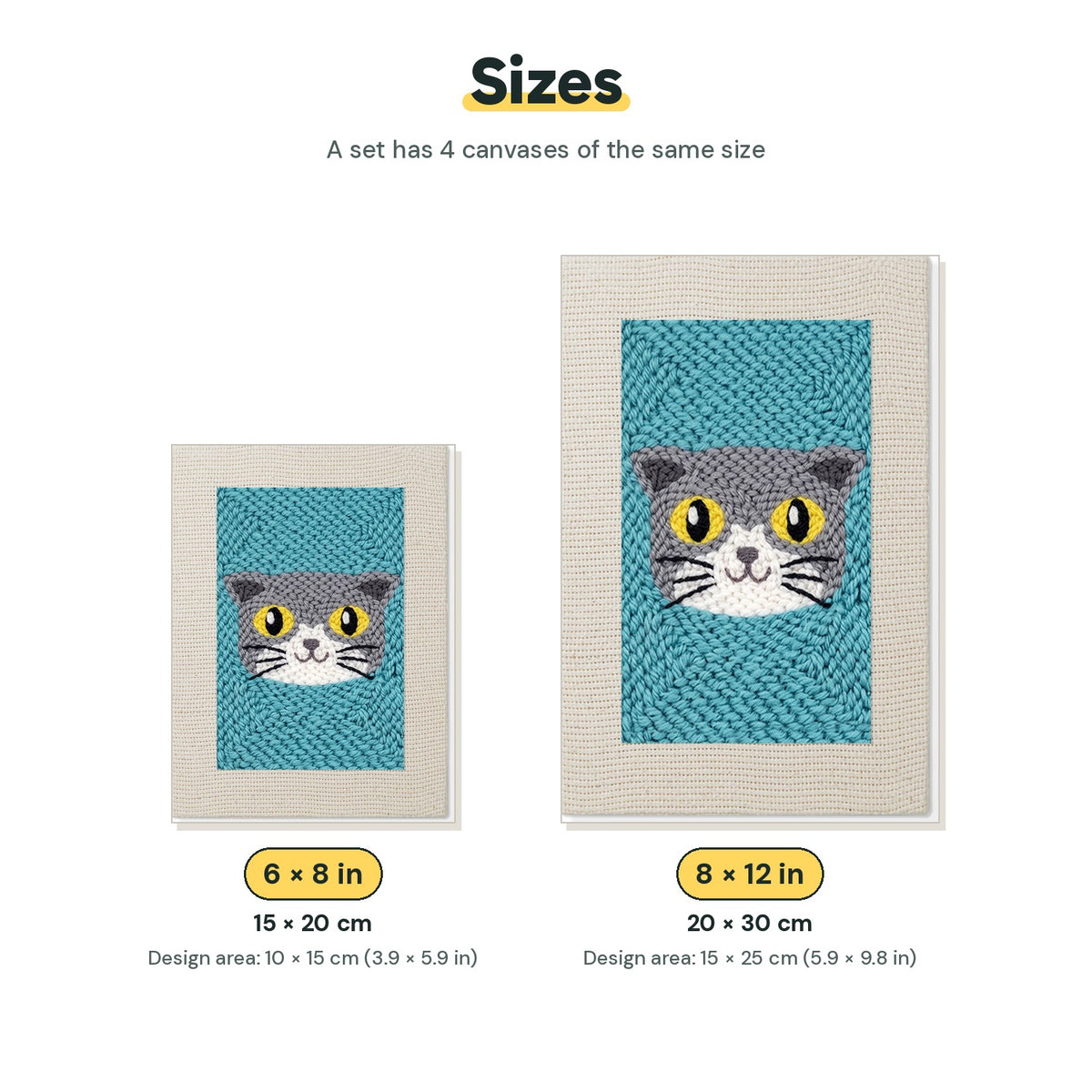 Size chart for the two mini canvas sizes: 6 x 8 in and 8 x 12 in