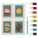 Teal Coral Reef mini punch needle kit set: four finished canvases with threads, punch needle and threader