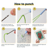 Six steps showing how to thread and use the punch needle