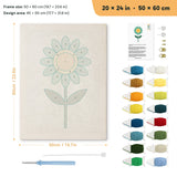Teal Daisy punch needle kit, 20 × 24 in (50 × 60 cm): canvas size and kit contents