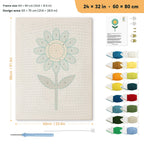 Teal Daisy punch needle kit, 24 × 32 in (60 × 80 cm): canvas size and kit contents