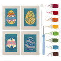 Teal Easter Eggs mini punch needle kit set: four finished canvases with threads, punch needle and threader