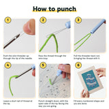 Six steps showing how to thread and use the punch needle