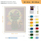 Teal Hat Black Cat punch needle kit, 20 × 24 in (50 × 60 cm): canvas size and kit contents