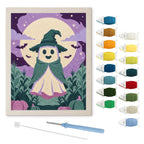 Teal Hat Ghost punch needle kit: finished canvas with threads, punch needle and threader