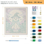 Teal Hat Ghost punch needle kit, 20 × 24 in (50 × 60 cm): canvas size and kit contents