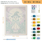 Teal Hat Ghost punch needle kit, 24 × 32 in (60 × 80 cm): canvas size and kit contents
