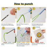 Six steps showing how to thread and use the punch needle