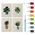 Teal Pot Greens mini punch needle kit set: four finished canvases with threads, punch needle and threader
