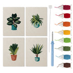 Teal Pot Greens mini punch needle kit set: four finished canvases with threads, punch needle and threader