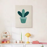 Finished Teal Pot Leaves punch needle canvas on a wall